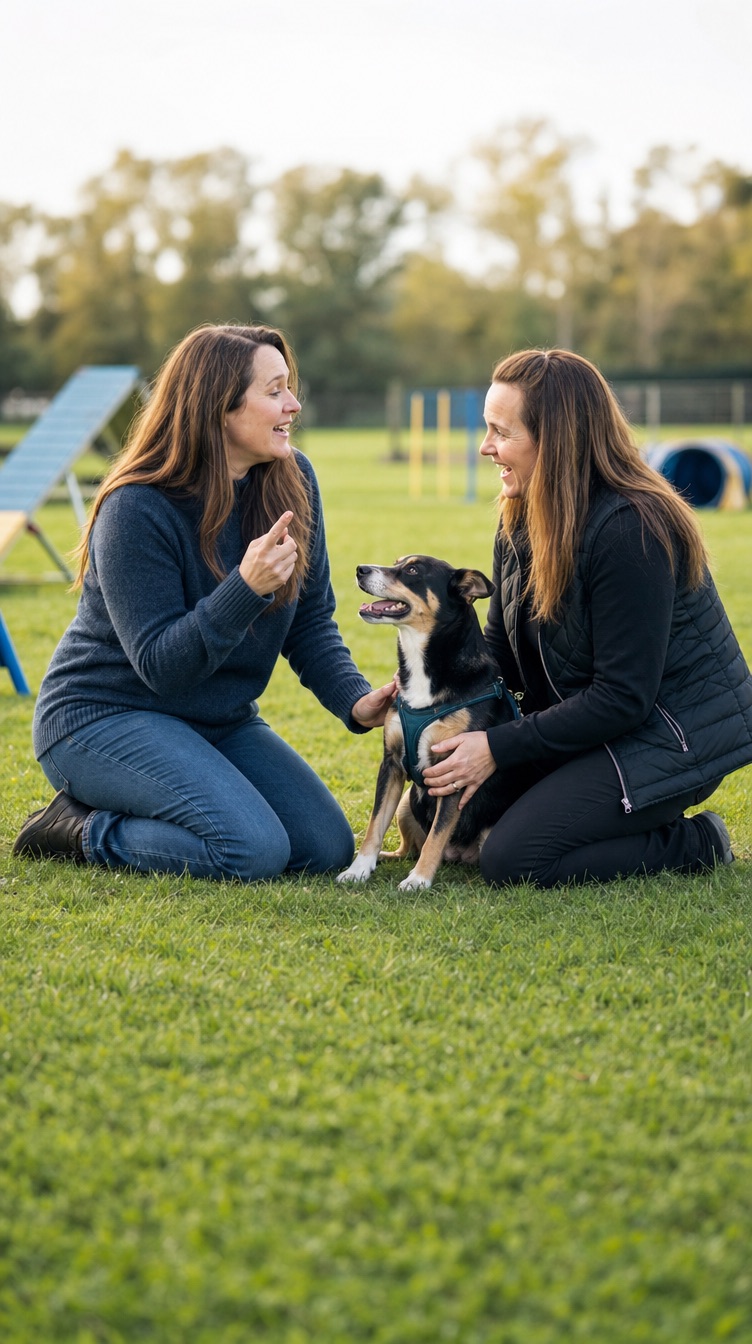 Raphaela beim Training – sie coacht eine Hundehalterin und ihren Hund auf dem Hundeplatz